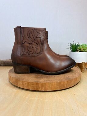 ROAN Elsia Western Ankle Boot Brown Leather Size 8.5